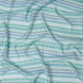 Light Blue and Green Striped Synthetic Viscose Fabric with Stone Work, 110 cm Width-D20580