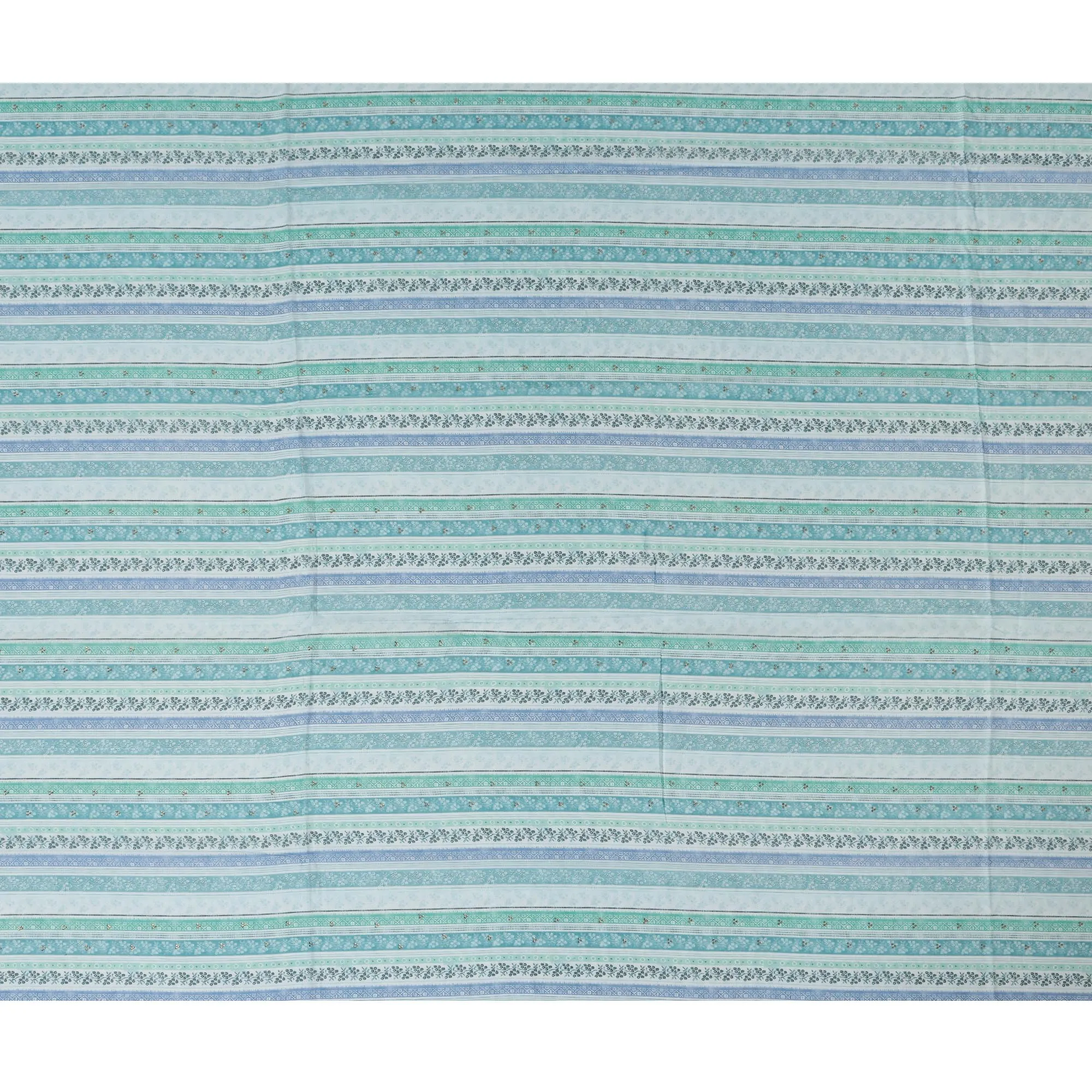 Light Blue and Green Striped Synthetic Viscose Fabric with Stone Work, 110 cm Width-D20580