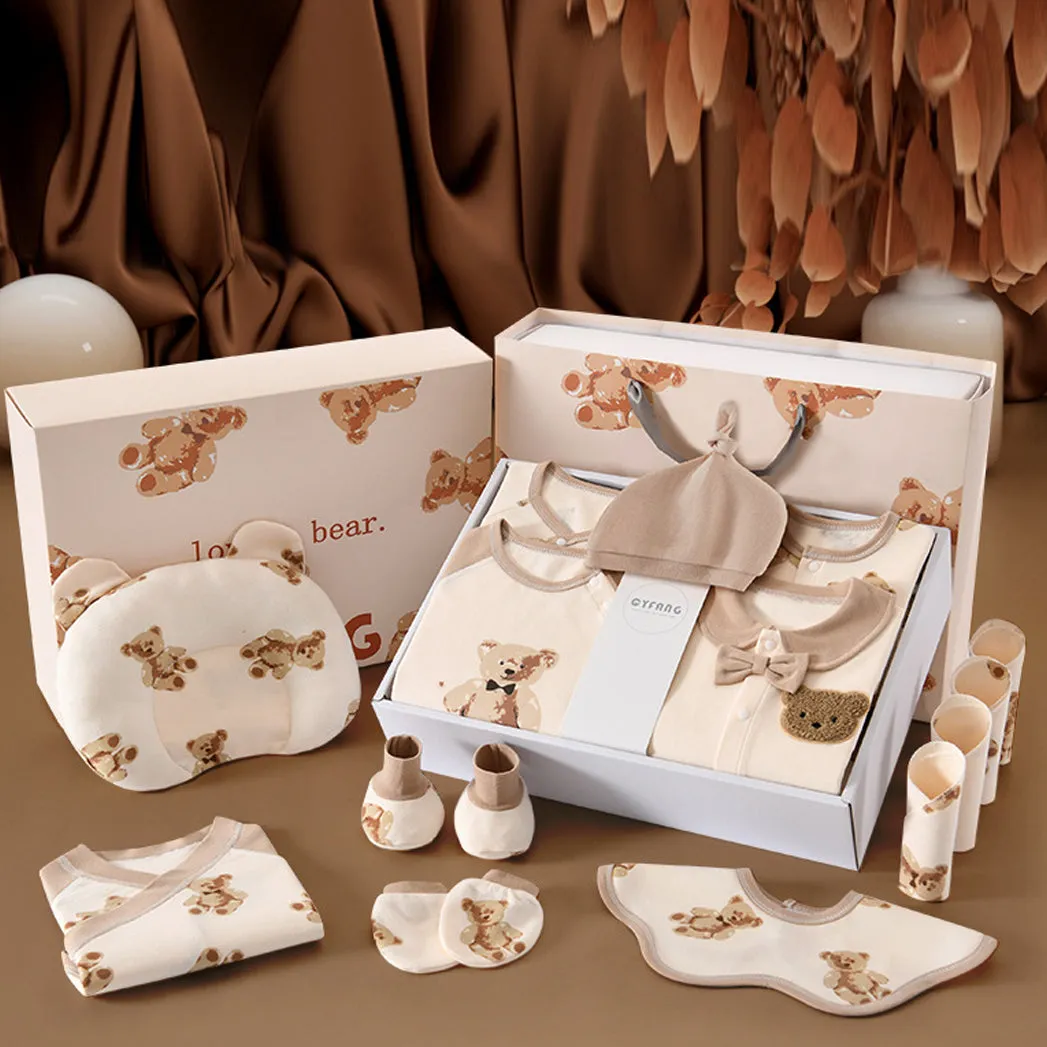 Little Surprise Box 26pcs Cream & Brown Teddy Love, New born Baby Girl/Boy Gift Hamper Box, (0-6months)