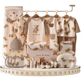 Little Surprise Box 26pcs Cream & Brown Teddy Love, New born Baby Girl/Boy Gift Hamper Box, (0-6months)