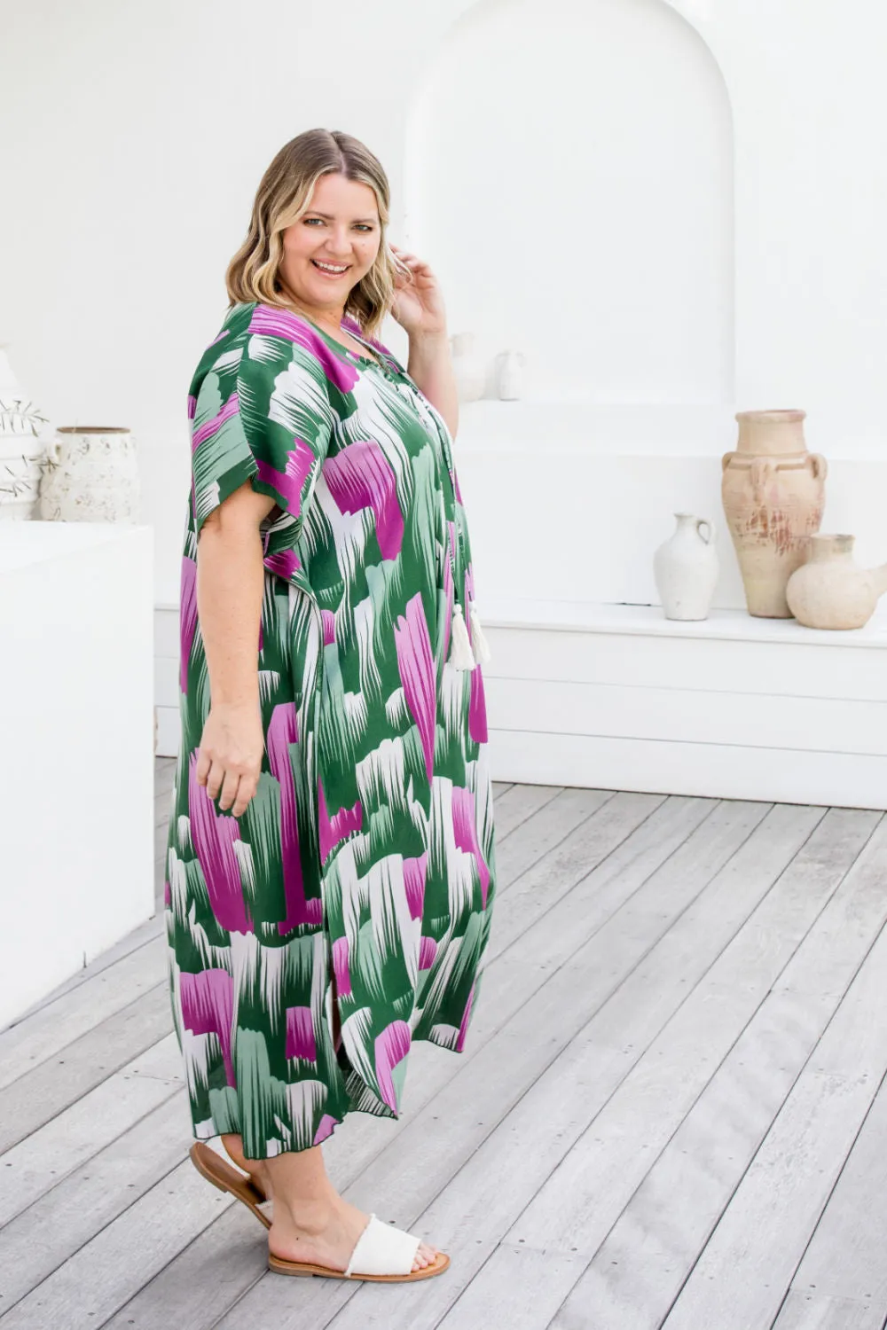 Long Kaftan Dress - Brushstrokes