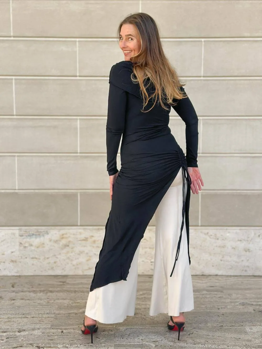 Long Sleeve Cowl Ruched Tunic