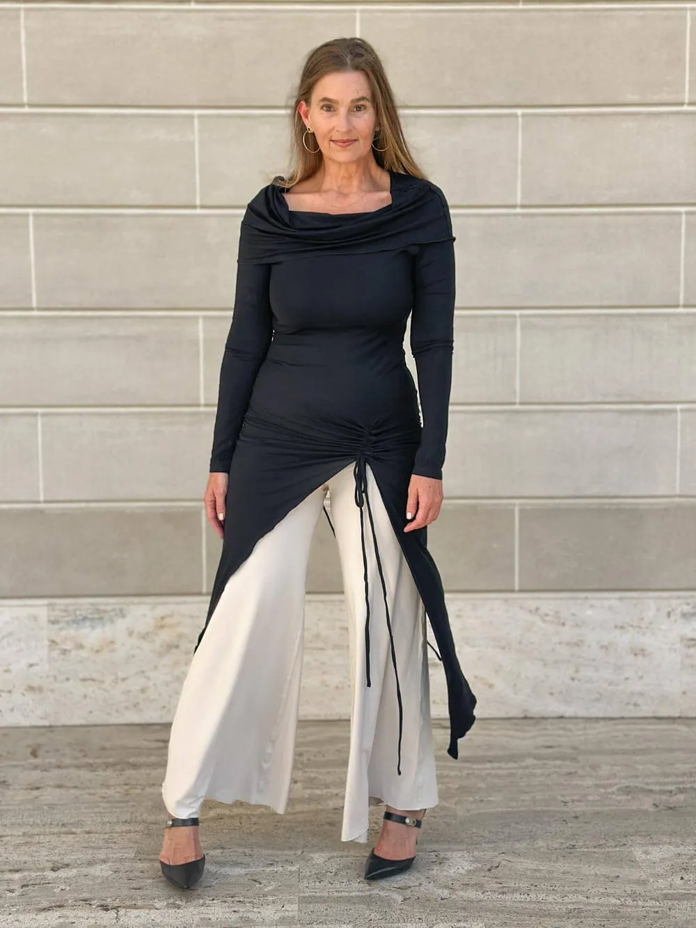 Long Sleeve Cowl Ruched Tunic