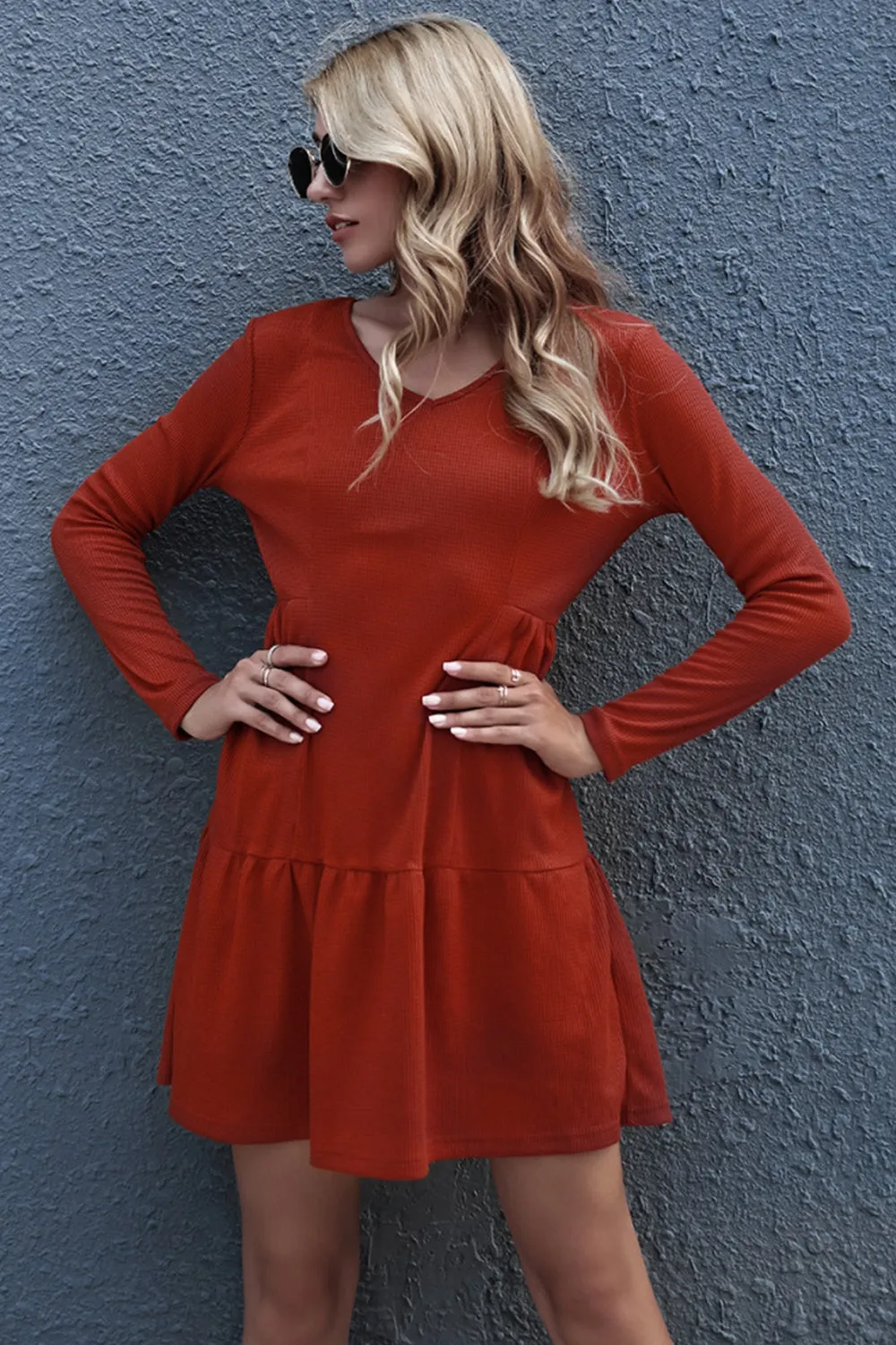 Loose V-neck Long Sleeve Dress