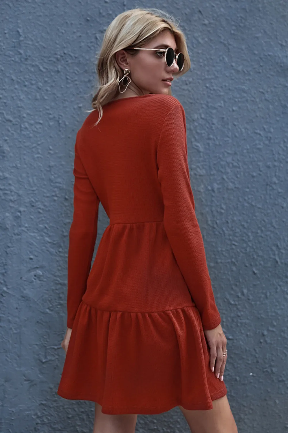 Loose V-neck Long Sleeve Dress