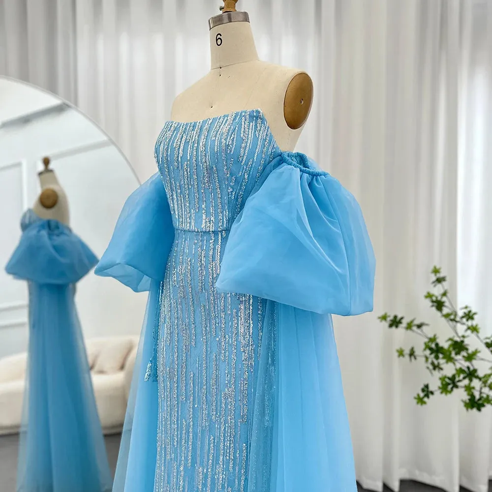 Luxury Strapless Puff Sleeve Floor-Length Dress