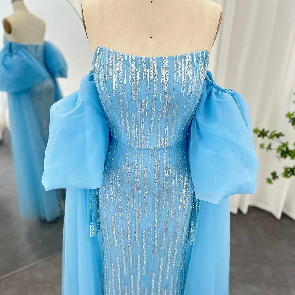 Luxury Strapless Puff Sleeve Floor-Length Dress