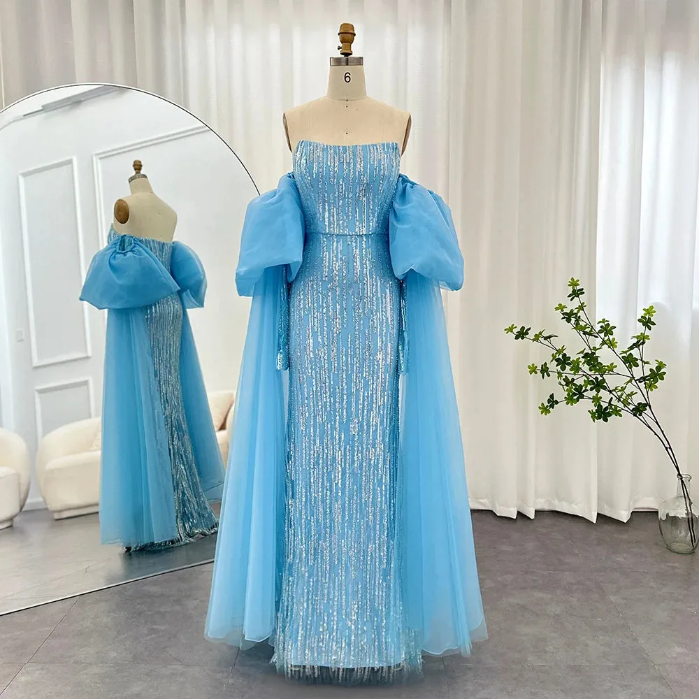 Luxury Strapless Puff Sleeve Floor-Length Dress