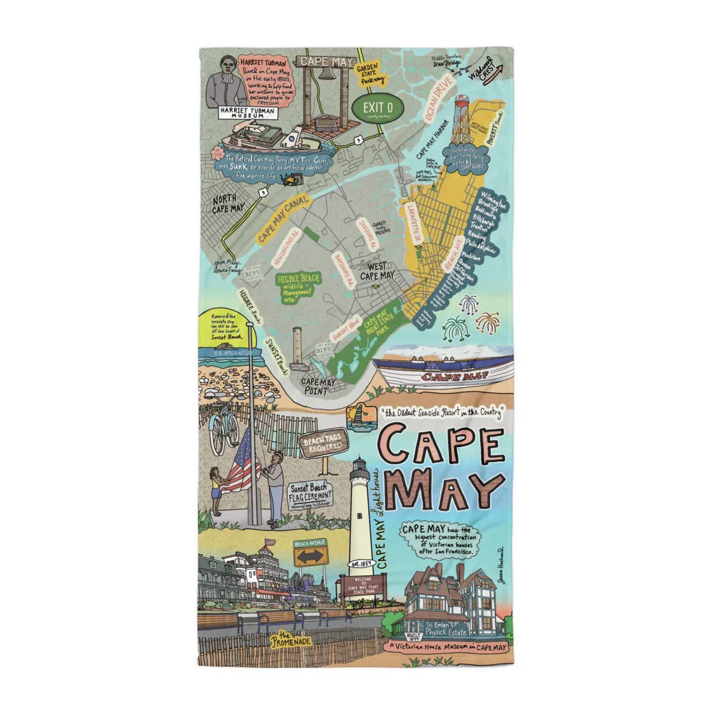 Map of Cape May, NJ Beach Towel