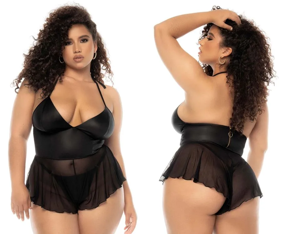 Mapale 7547X Curvy Size Pearl Babydoll Plus Color Wet Look Black