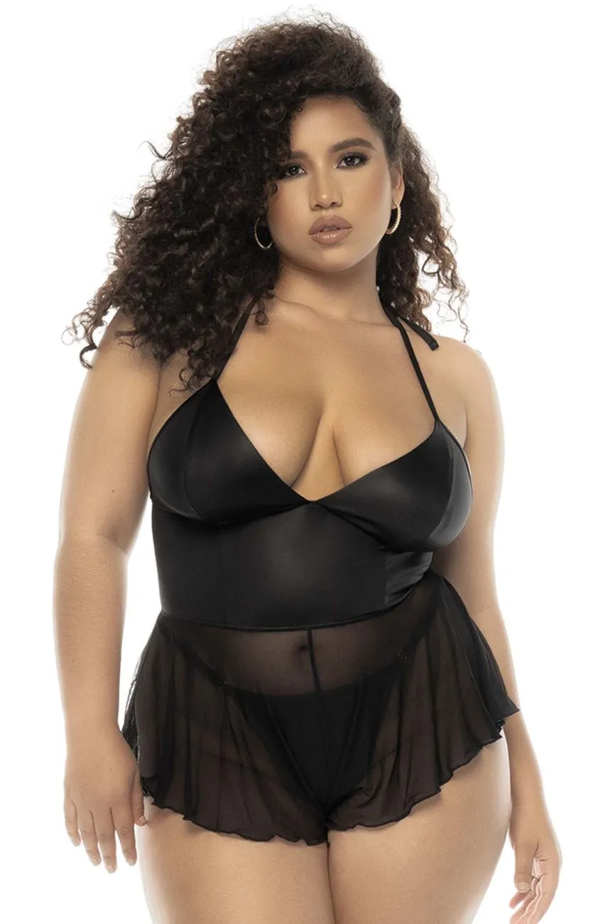 Mapale 7547X Curvy Size Pearl Babydoll Plus Color Wet Look Black