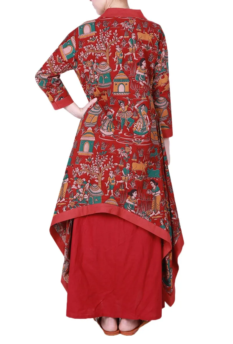 Maroon Asymmetric Kalamkari Cape