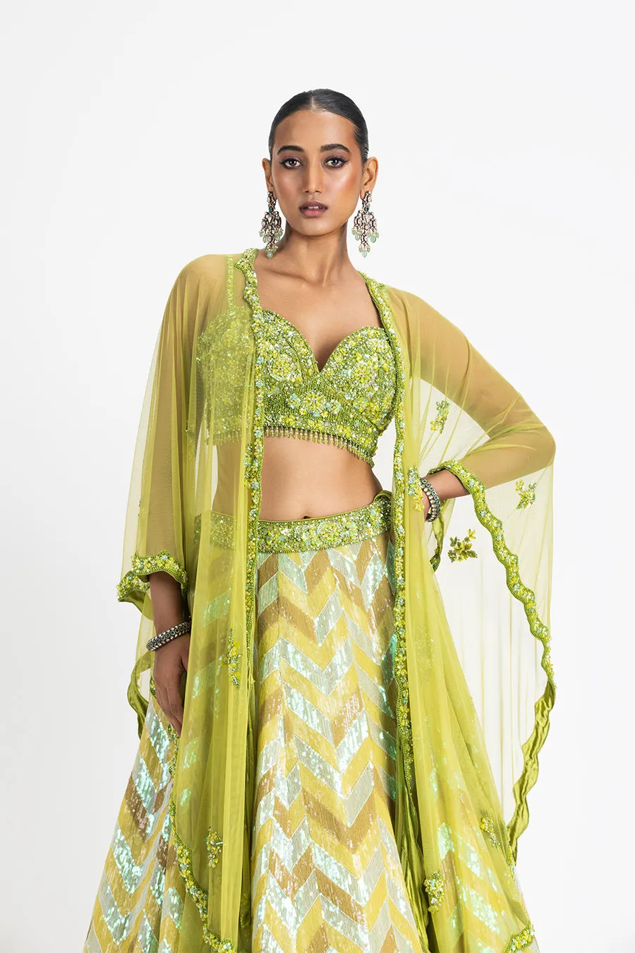 MEHNDI GREEN CAPE LEHENGA SET