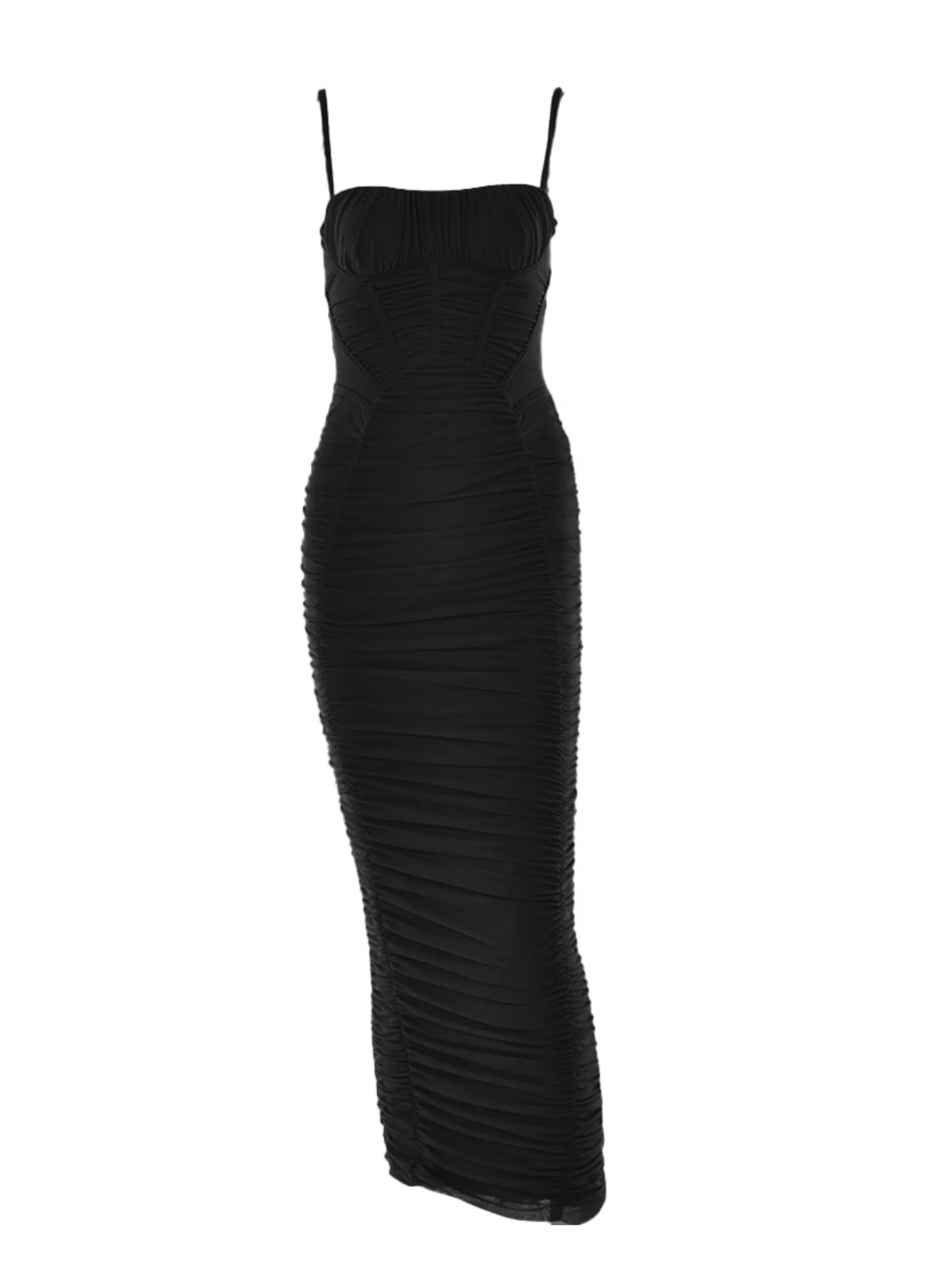 Memory Corset Mesh Maxi Dress in Black