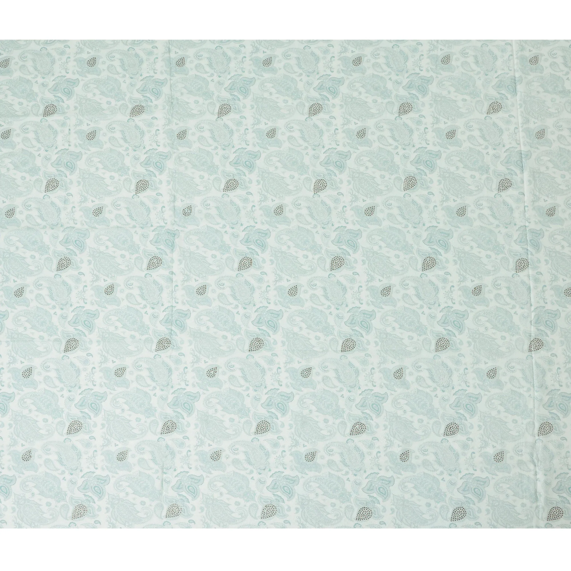 Mint Blue Synthetic Viscose Fabric with Silver Paisley and Stone Work, 110 cm Width-D20577