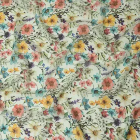 Mint Green Synthetic Viscose Fabric with Multicolor Floral Print and Stone Work, 110 cm Width-D20582