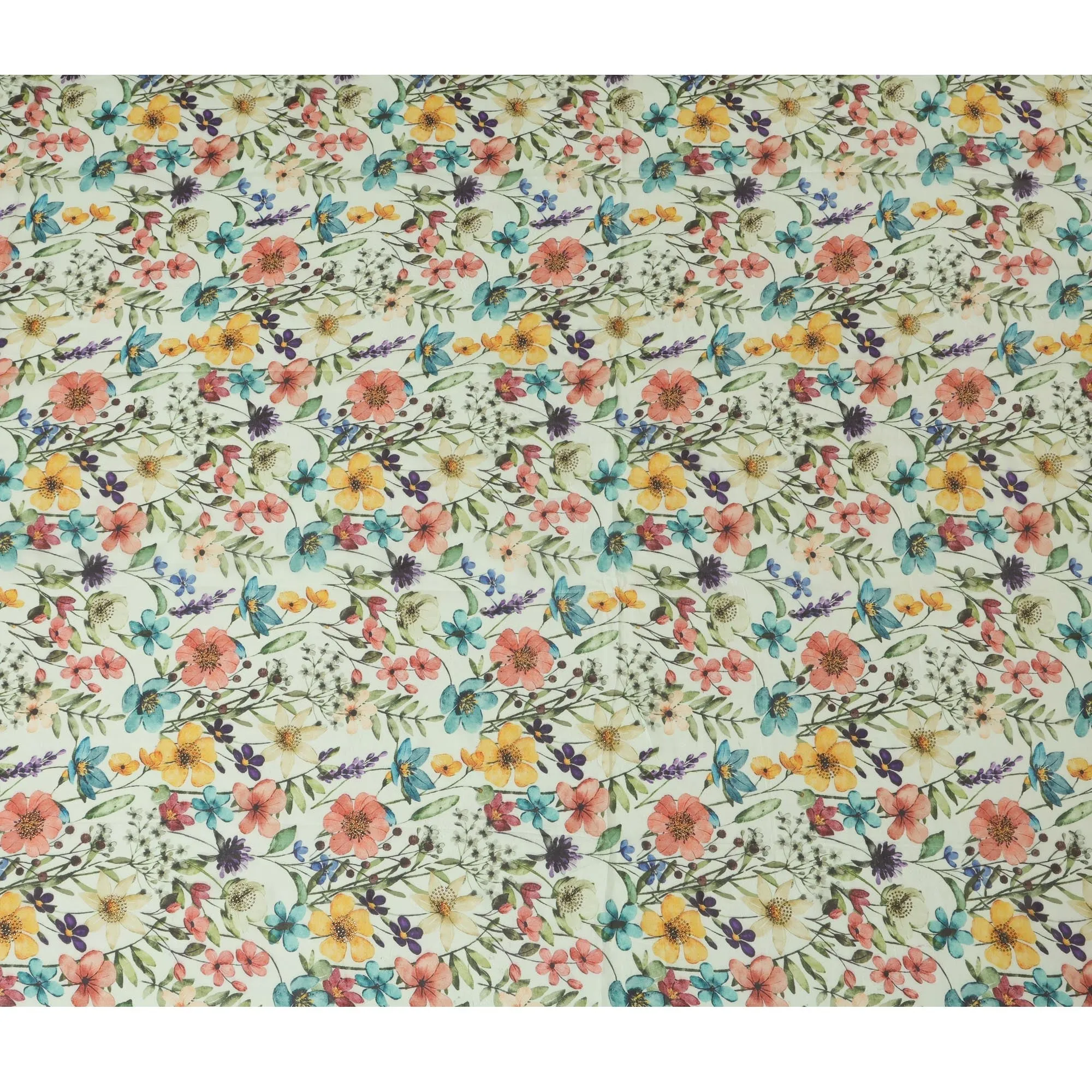 Mint Green Synthetic Viscose Fabric with Multicolor Floral Print and Stone Work, 110 cm Width-D20582