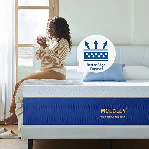 Molblly Queen Mattress, 10 Inch Cooling-Gel Memory Foam Mattress Bed in a Box,Cool Queen Bed Supportive & Pressure Relief with Breathable Soft Fabric Cover,Premium