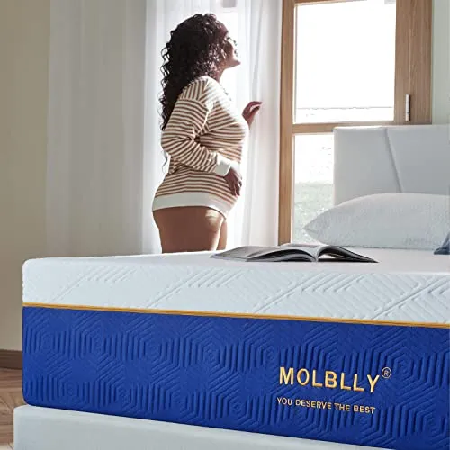 Molblly Queen Mattress, 10 Inch Cooling-Gel Memory Foam Mattress Bed in a Box,Cool Queen Bed Supportive & Pressure Relief with Breathable Soft Fabric Cover,Premium