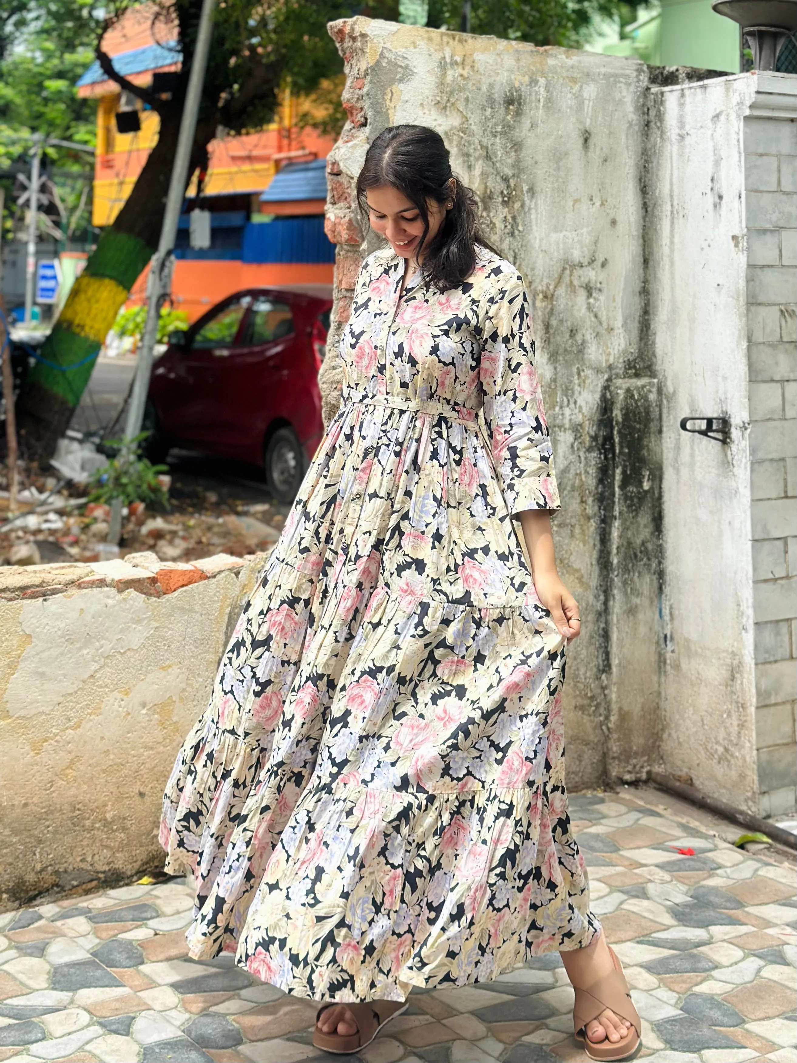 MUSLIN LONG PRINTED GOWN