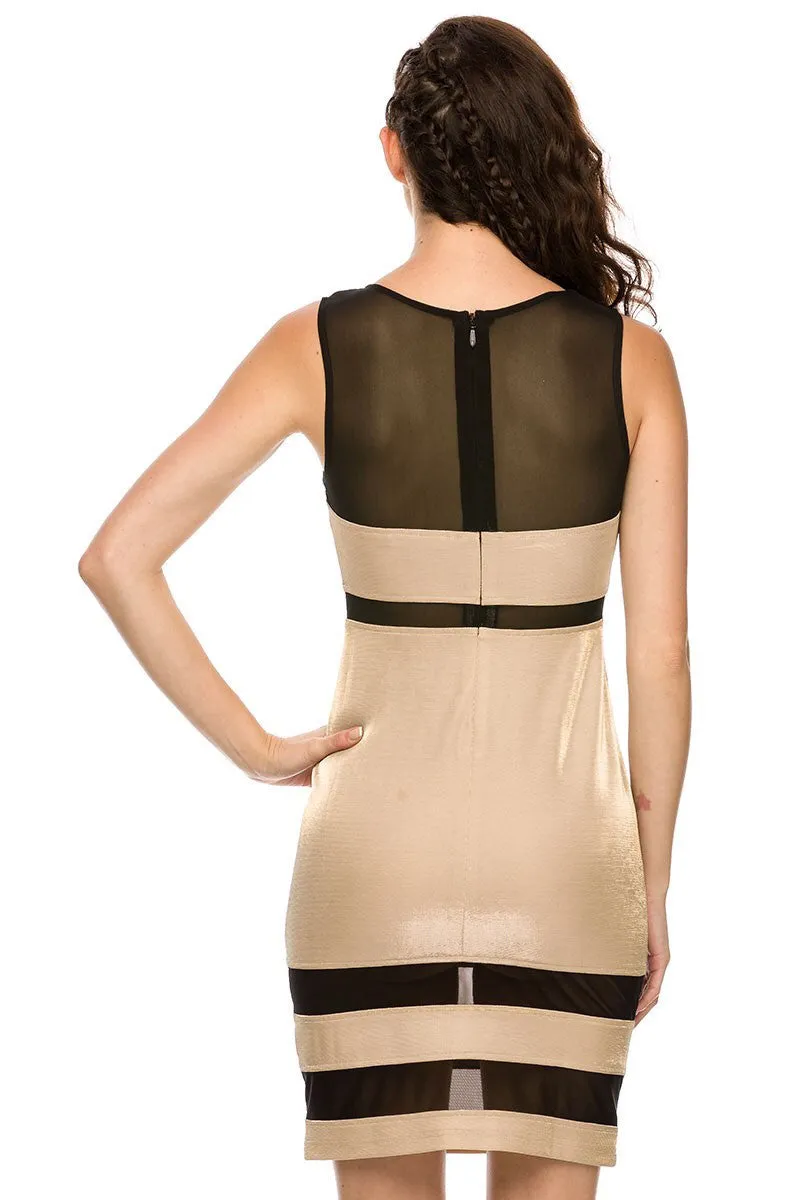 Naughty Grl Evening Mesh Bodycon Dress - Gold