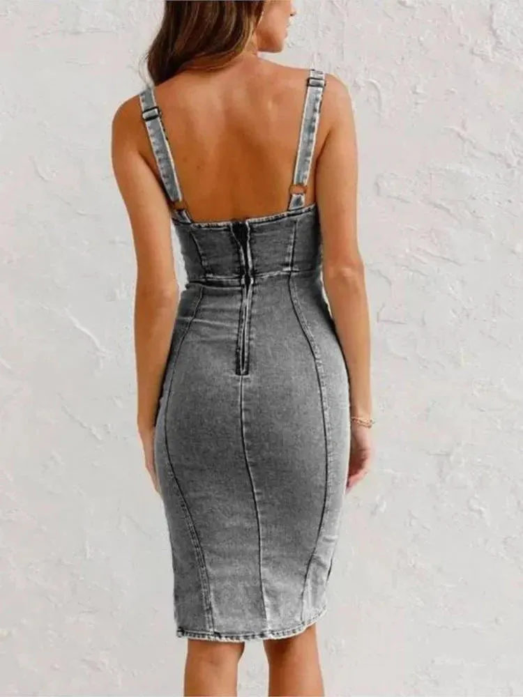 Nova - Adjustable Straps Denim Dress