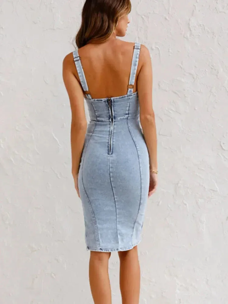 Nova - Adjustable Straps Denim Dress