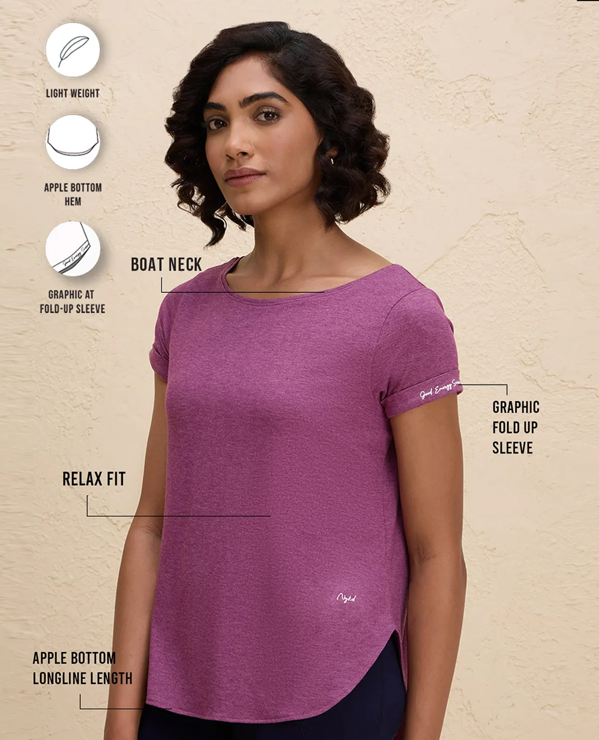 Nykd By Nykaa After Class Apple Bottom Flattering Longline Tee-NYAT272-Wine Melange