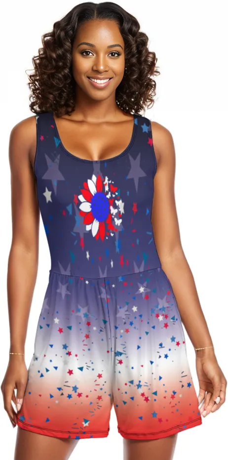 Ombre Petal Flag Women's Sleeveless Short Romper