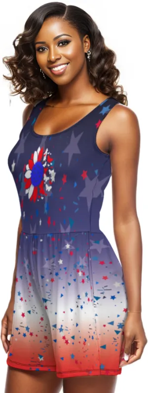 Ombre Petal Flag Women's Sleeveless Short Romper