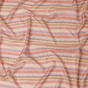 Peach and Beige Striped Synthetic Viscose Fabric with Stone Work, 110 cm Width-D20579