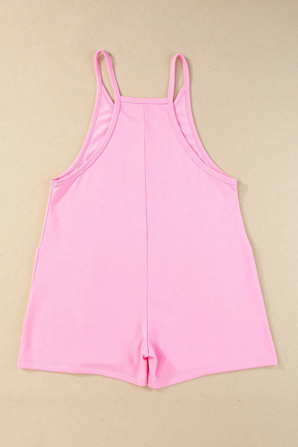 Pink Sleeveless Pocketed V Neck Jersey Romper