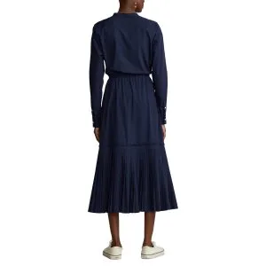 Pleated-Hem Drawstring Midi Shirtdress