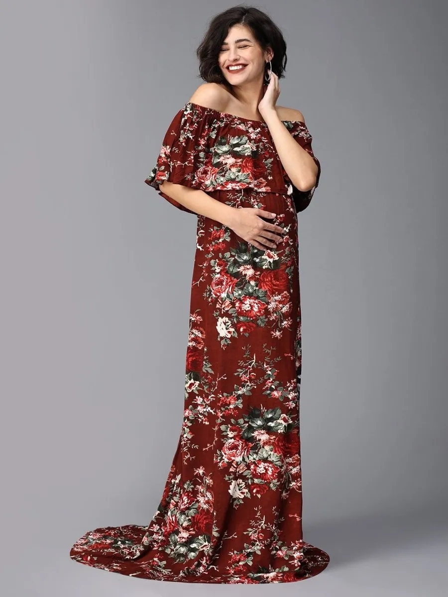 Plum And Done Floral Maternity Photoshoot Gown