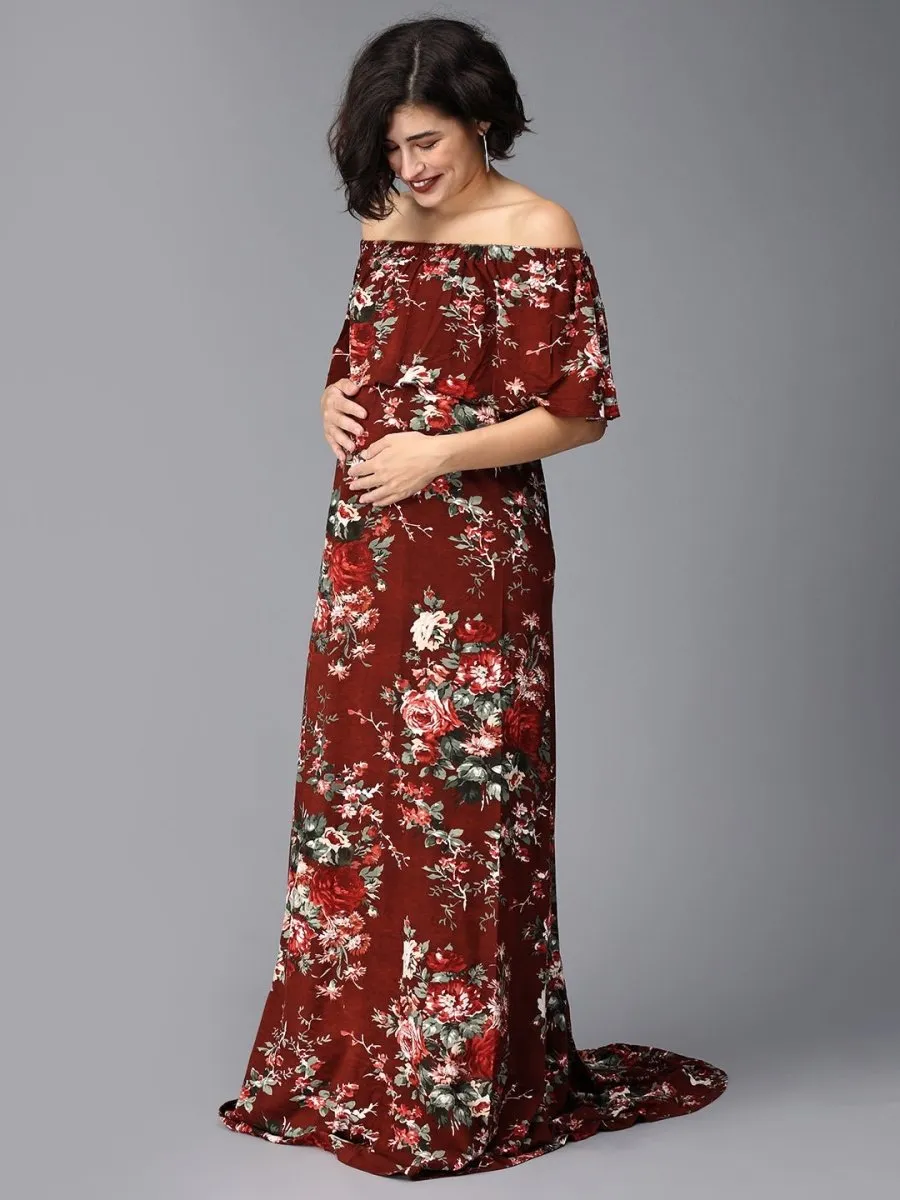 Plum And Done Floral Maternity Photoshoot Gown