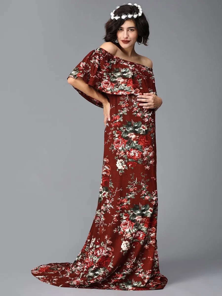 Plum And Done Floral Maternity Photoshoot Gown