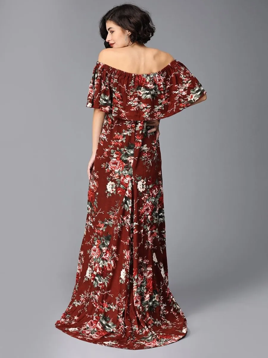 Plum And Done Floral Maternity Photoshoot Gown