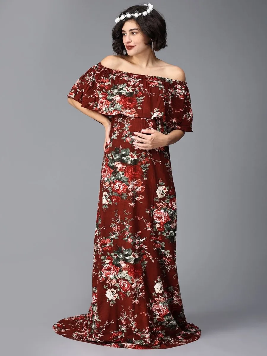 Plum And Done Floral Maternity Photoshoot Gown