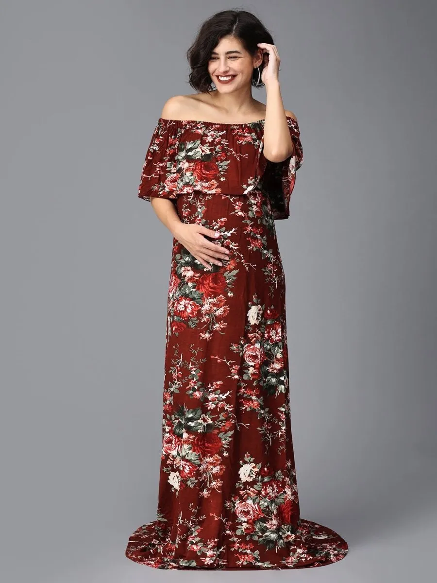 Plum And Done Floral Maternity Photoshoot Gown