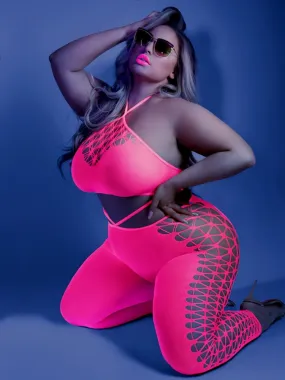 Plus Size Blacklight Pink Neon Bodystocking