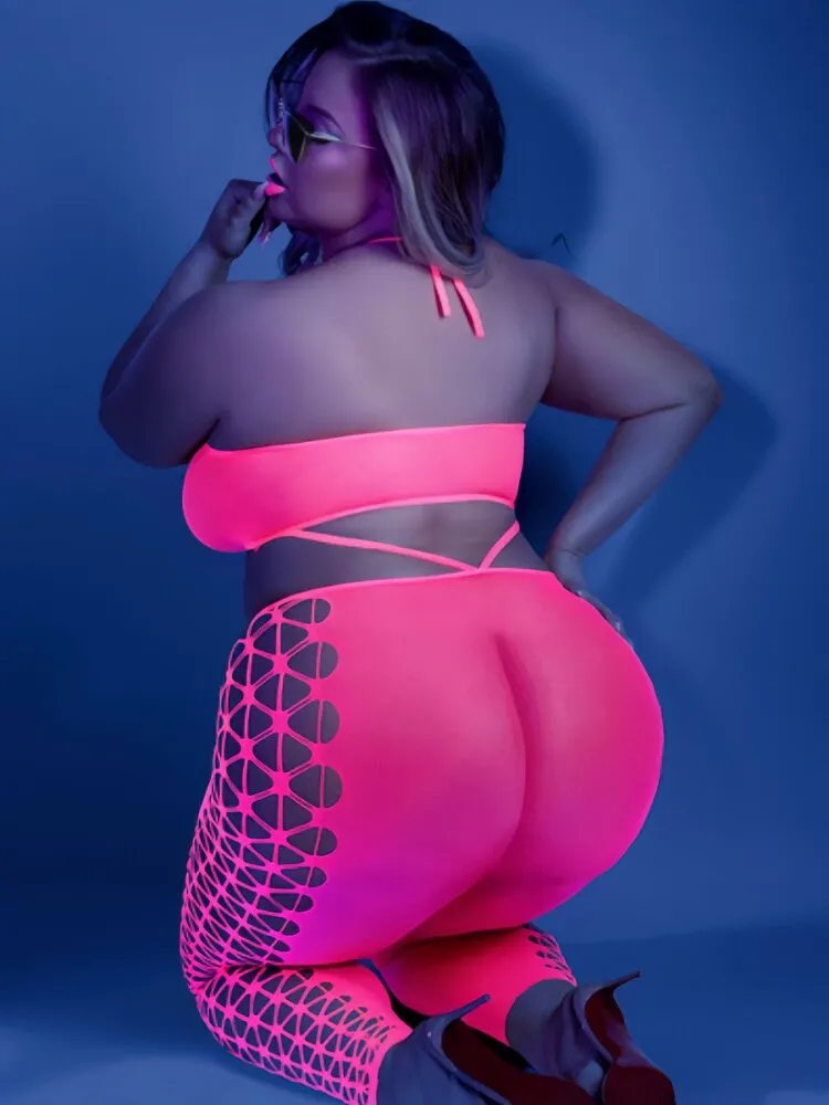 Plus Size Blacklight Pink Neon Bodystocking