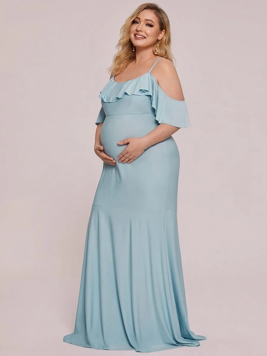 Plus Size Cold Shoulder Ruffled Mermaid Formal Maternity Dress