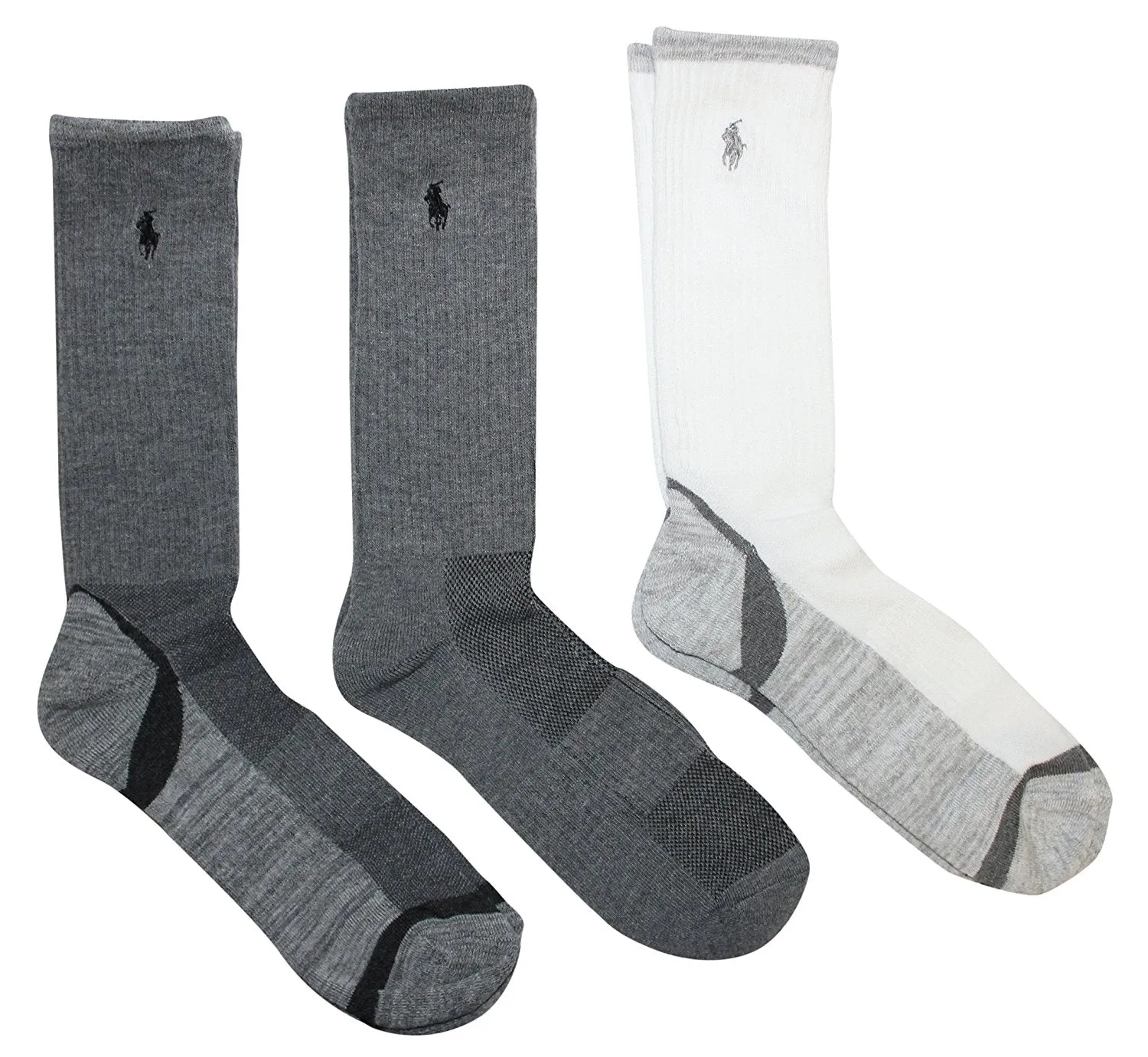 Polo Ralph Lauren 3-Pack Athletic Feed Stripe Sole Crew Sock Polo Embroidery White Assorted