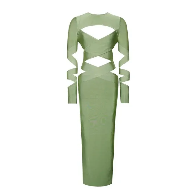 Pre Order:  Cross Hollow Out Back Split Bandage Long Dress