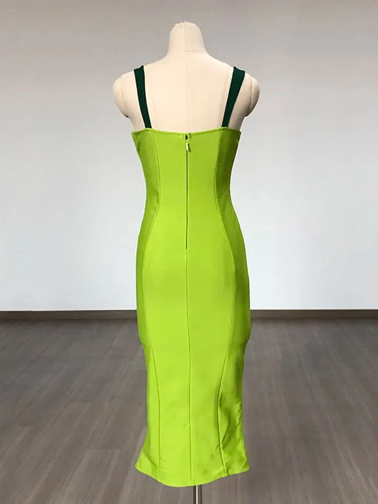 Pre Order:  Green Patchwork Bandage Dress