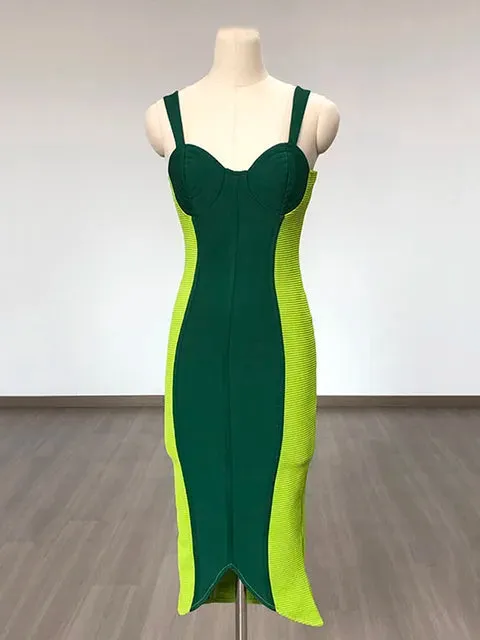 Pre Order:  Green Patchwork Bandage Dress