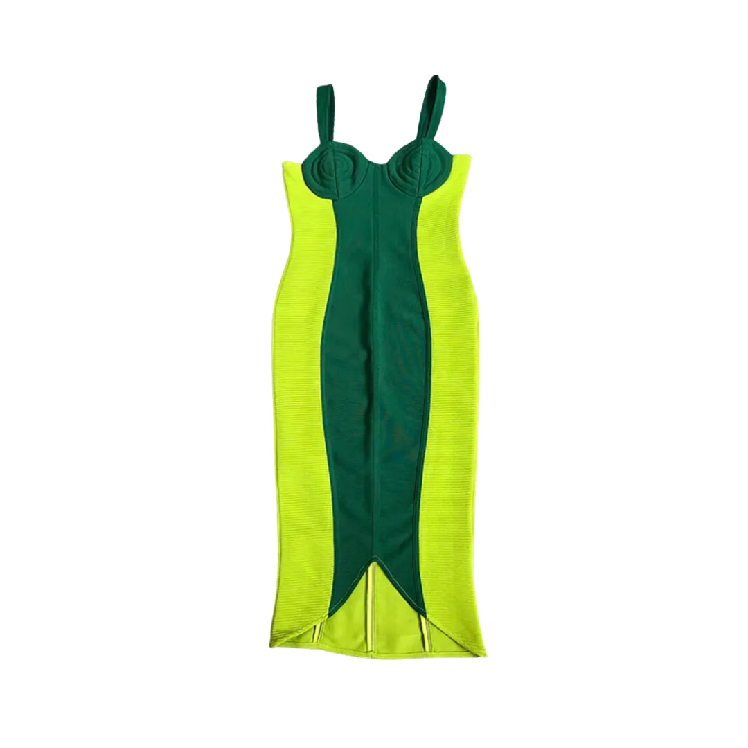 Pre Order:  Green Patchwork Bandage Dress