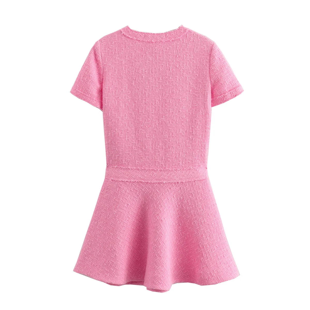 Pre Order: Round Neck Woolen Short Sleeve Dress