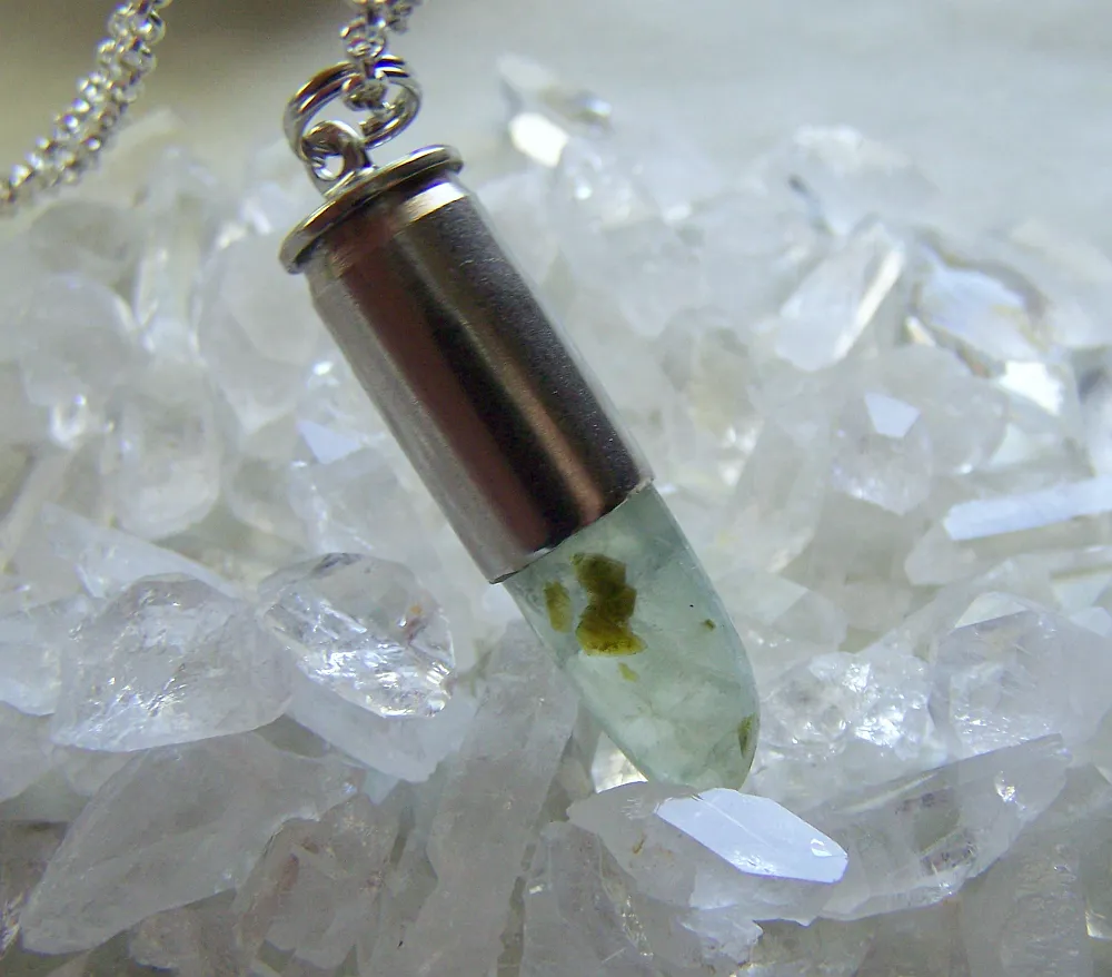 Prehnite Epidote Green Crystal Gemstone Bullet Pendant