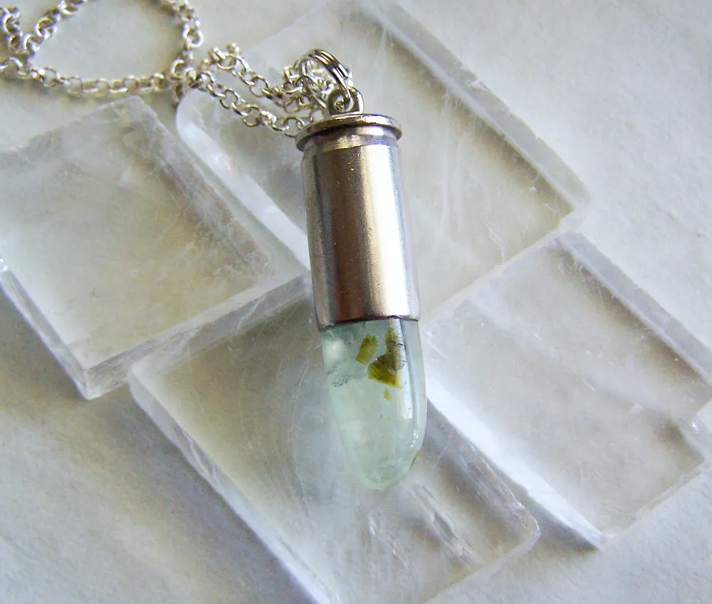 Prehnite Epidote Green Crystal Gemstone Bullet Pendant